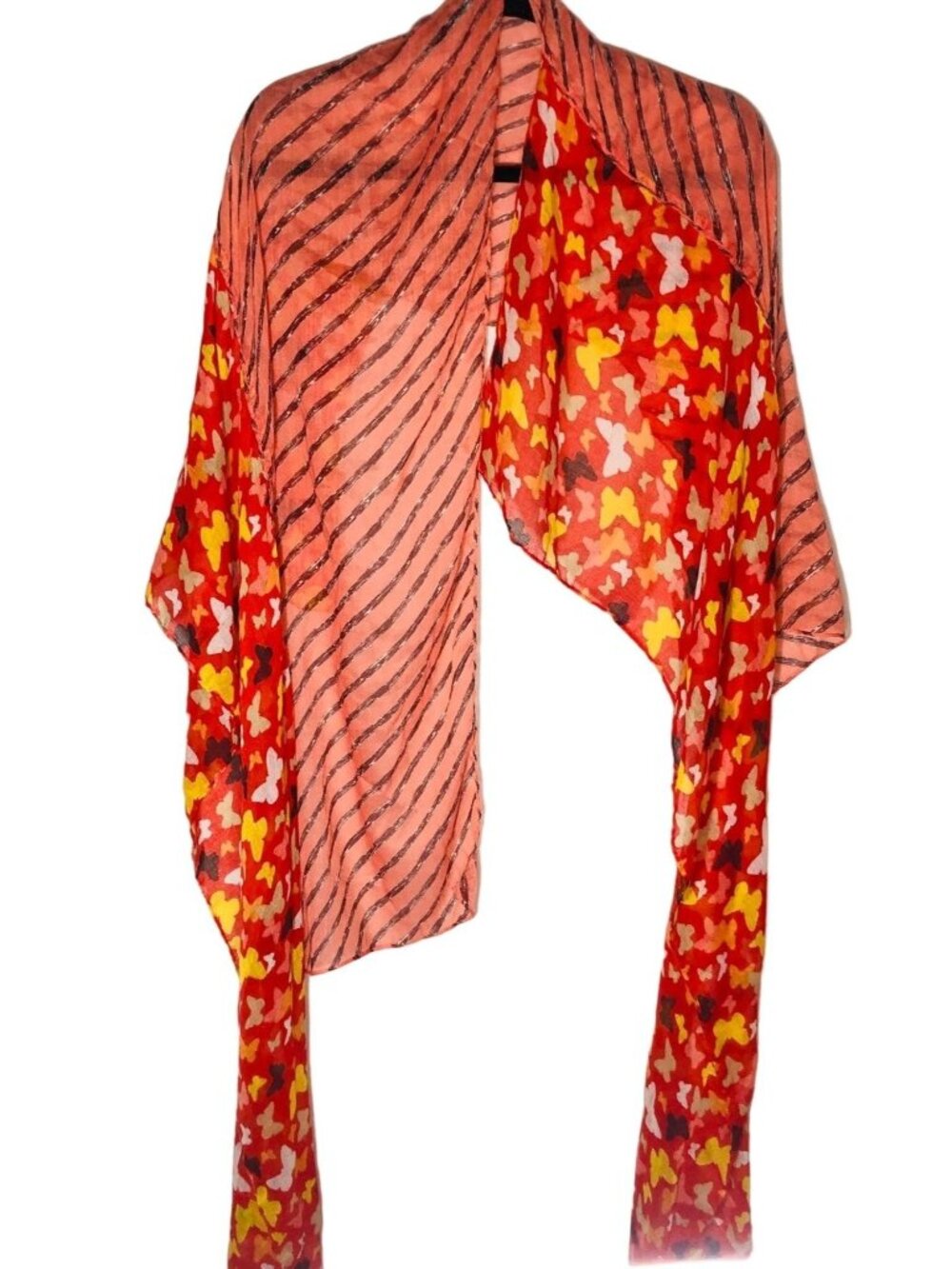 red pink scarf butterfly stripped sheer multi color orange READ